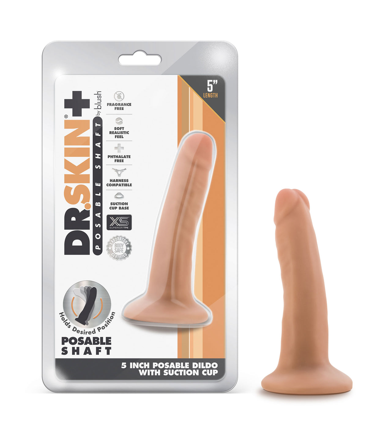 Dr. Skin Plus - 5 Inch Posable Dildo - Vanilla | 819835028406 | Discreet Personal Wellness