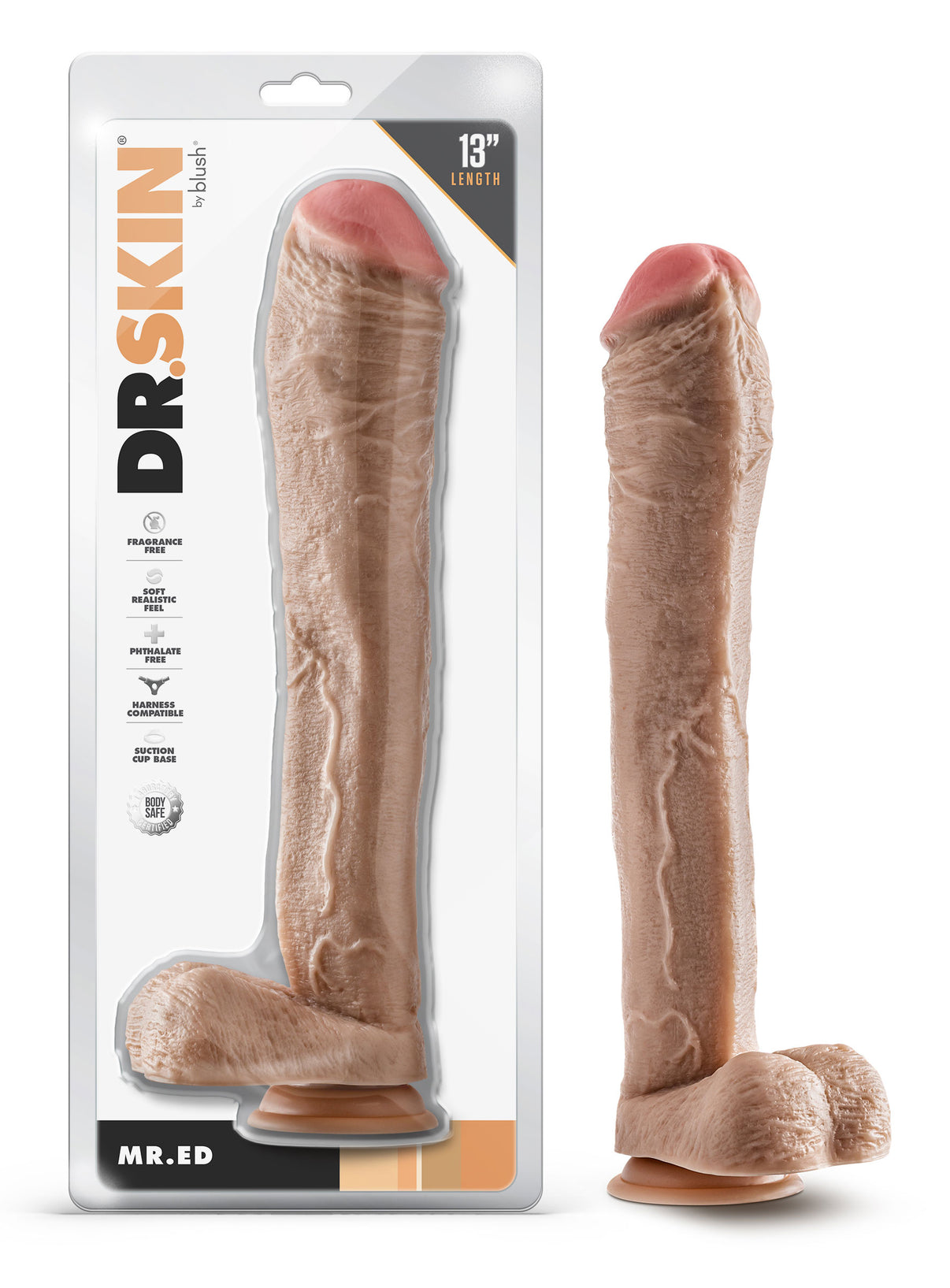 Dr. Skin - Mr. Ed - 13 Inch Dildo With Balls - Beige | 819835029427 | Discreet Personal Wellness