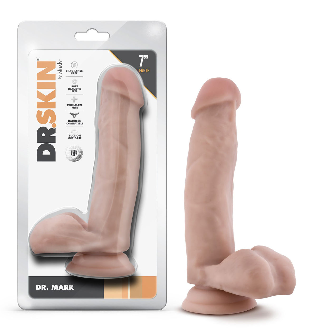 Dr. Skin - Dr. Mark - 7 Inch Dildo With Balls - Beige | 819835029335 | Discreet Personal Wellness