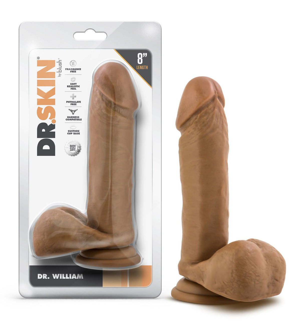 Dr. Skin - Dr. William - 8 Inch Dildo With Balls - Tan | 819835029366 | Discreet Personal Wellness