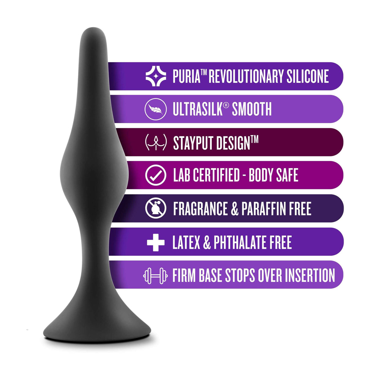 Anal Adventures Platinum - Silicone Beginner Plug - Medium - Black | 819835023876 | Discreet Personal Wellness