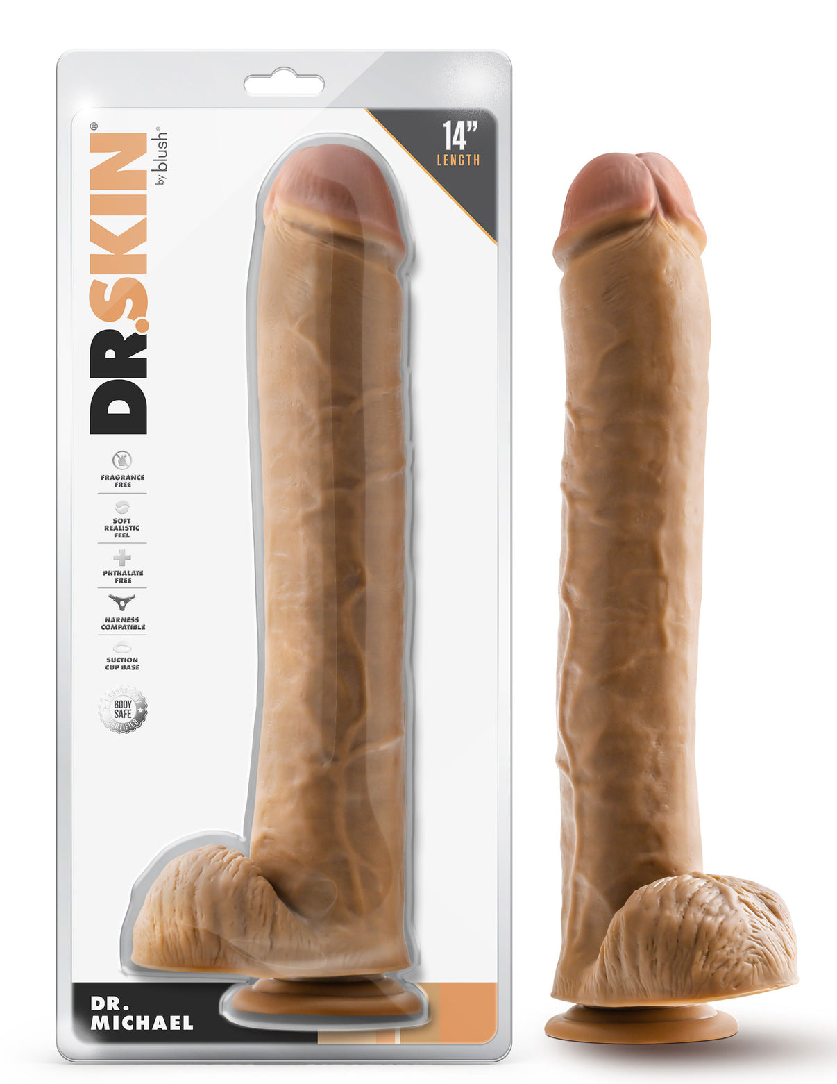 Dr. Skin - Dr. Michael - 14 Inch Dildo With Balls Tan | 819835029441 | Discreet Personal Wellness