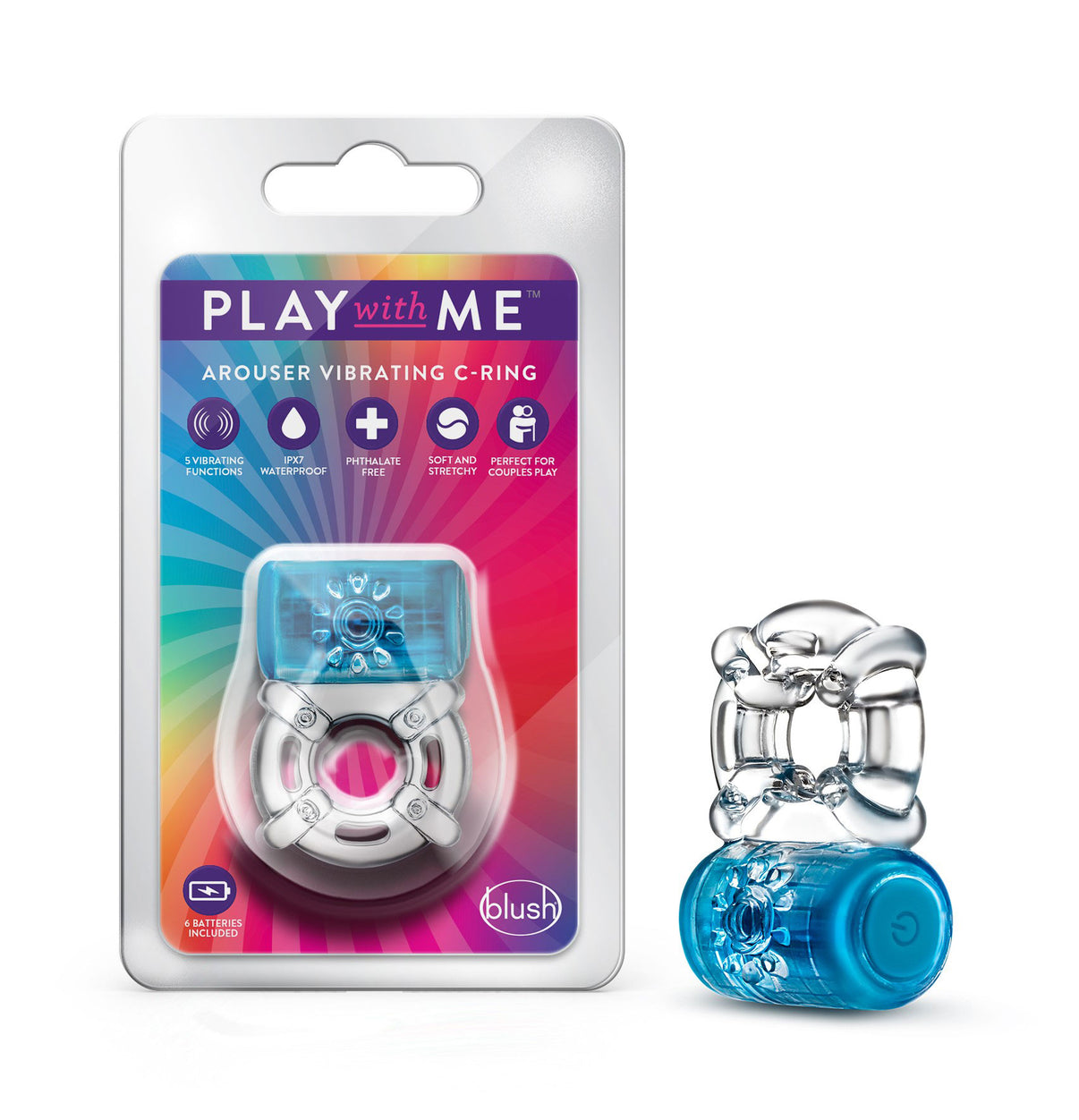 Play With Me - One Night Stand Vibrating C-Ring - Blue | 850002870459 | Discreet Personal Wellness