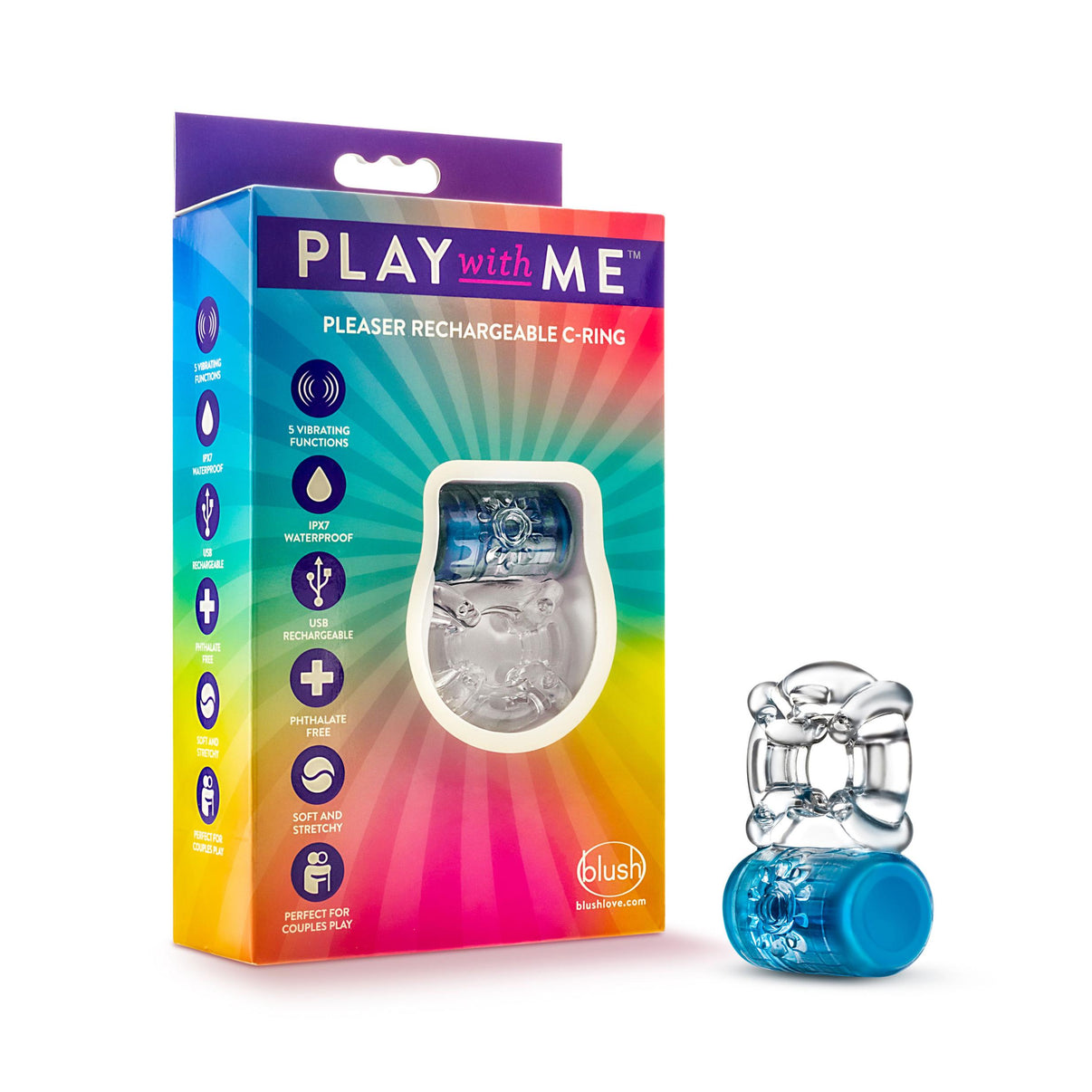 Play With Me - Pleaser Rechargeable C-Ring - Blue | 850002870282 | Discreet Personal Wellness
