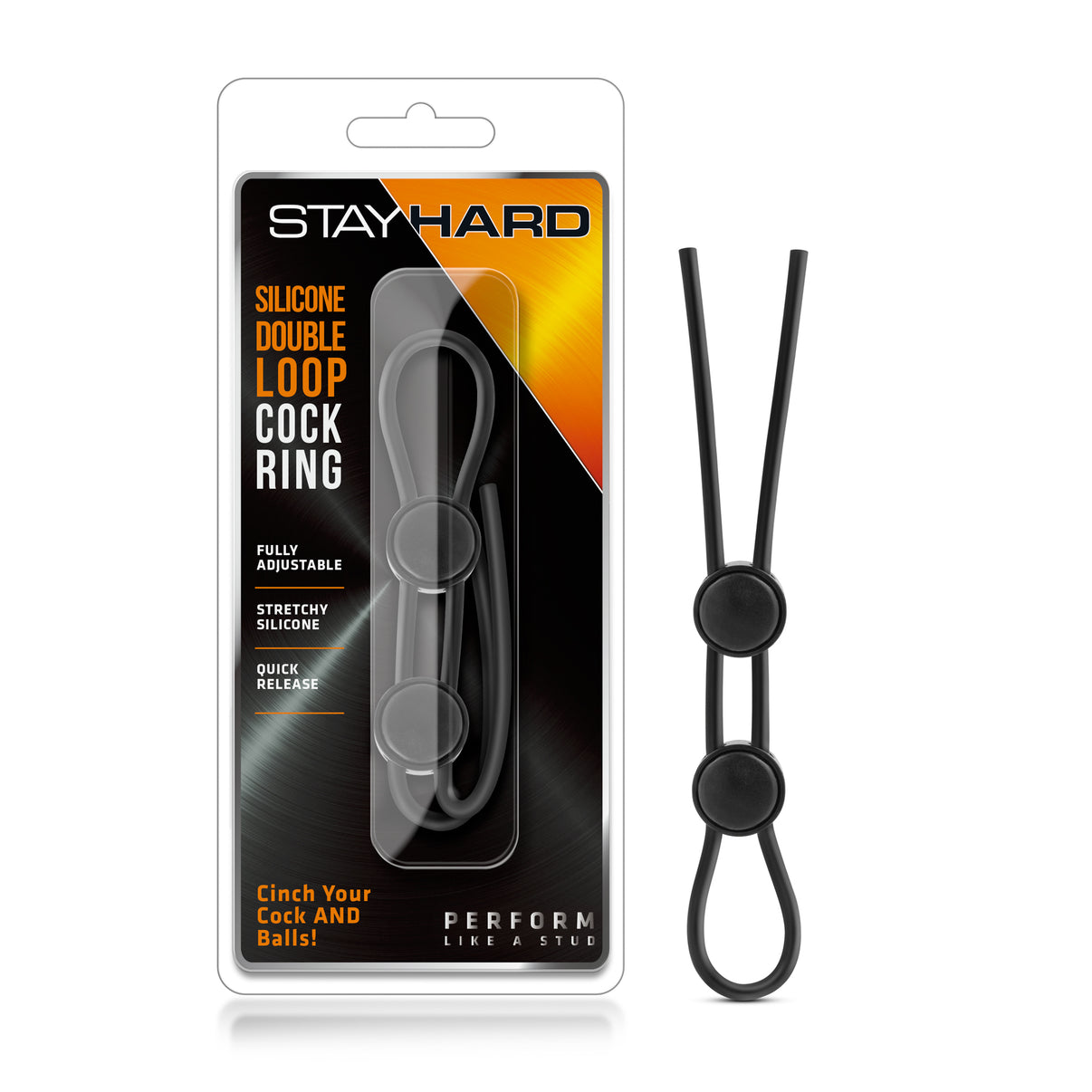 Stay Hard - Silicone Double Loop Penis Ring - Black | 853858007529 | Discreet Personal Wellness