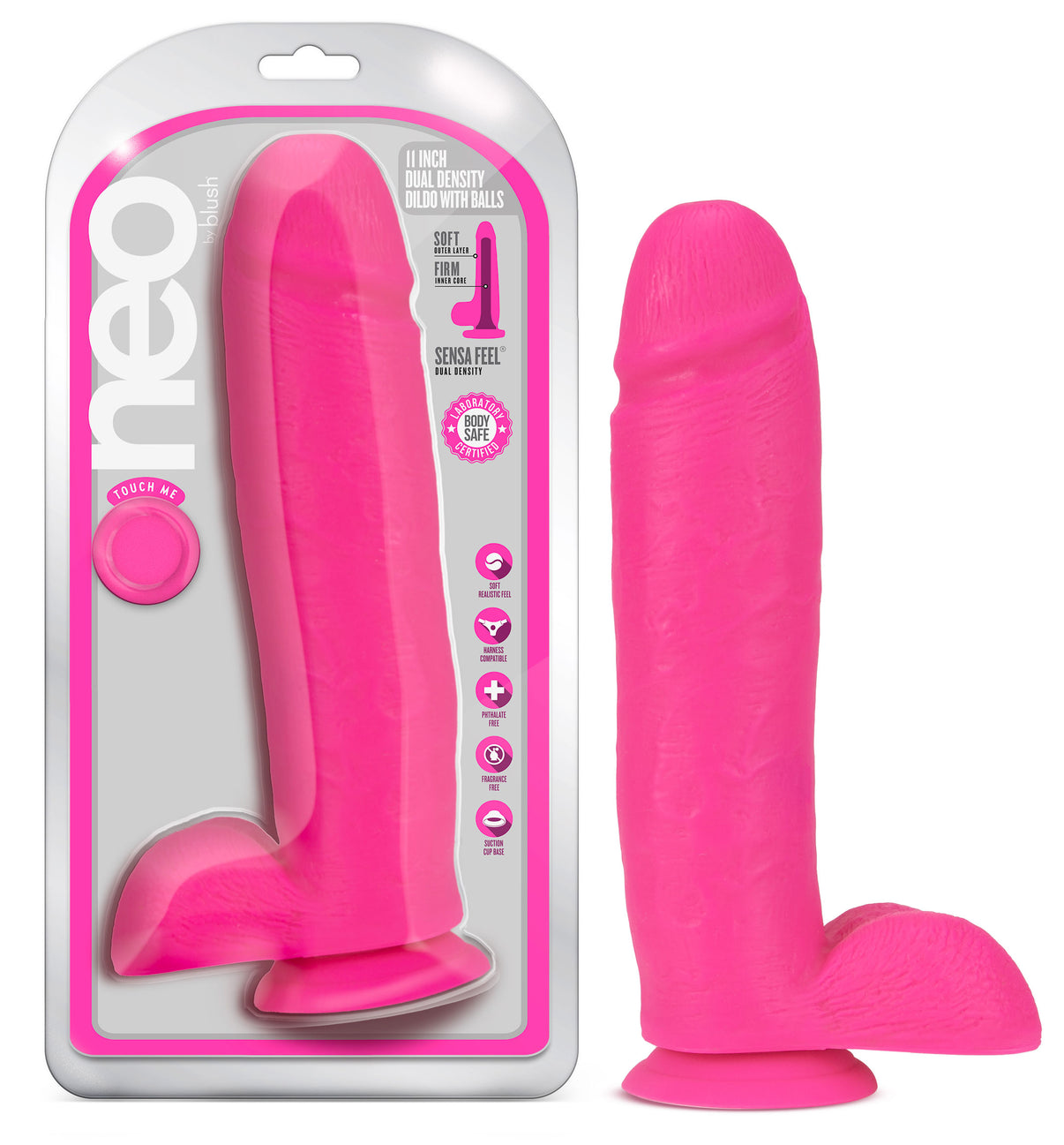 Neo - 11 Inch Dual Density Dildo - Neon Pink | 819835027096 | Discreet Personal Wellness
