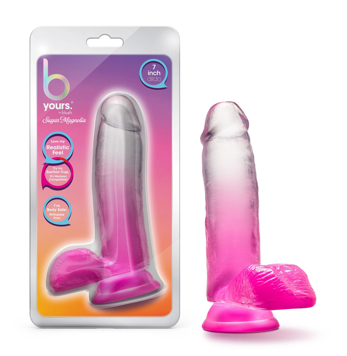 B Yours - Sugar Magnolia - 7 Inch Dildo - Fuchsia | 819835028628 | Discreet Personal Wellness