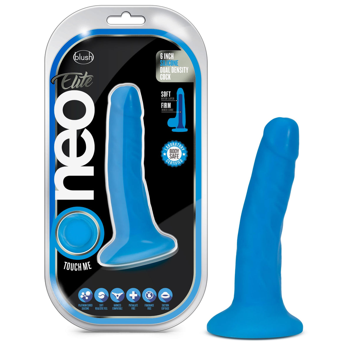 Neo Elite - 6 Inch Dual Density Penis - Neon Blue | 819835024811 | Discreet Personal Wellness