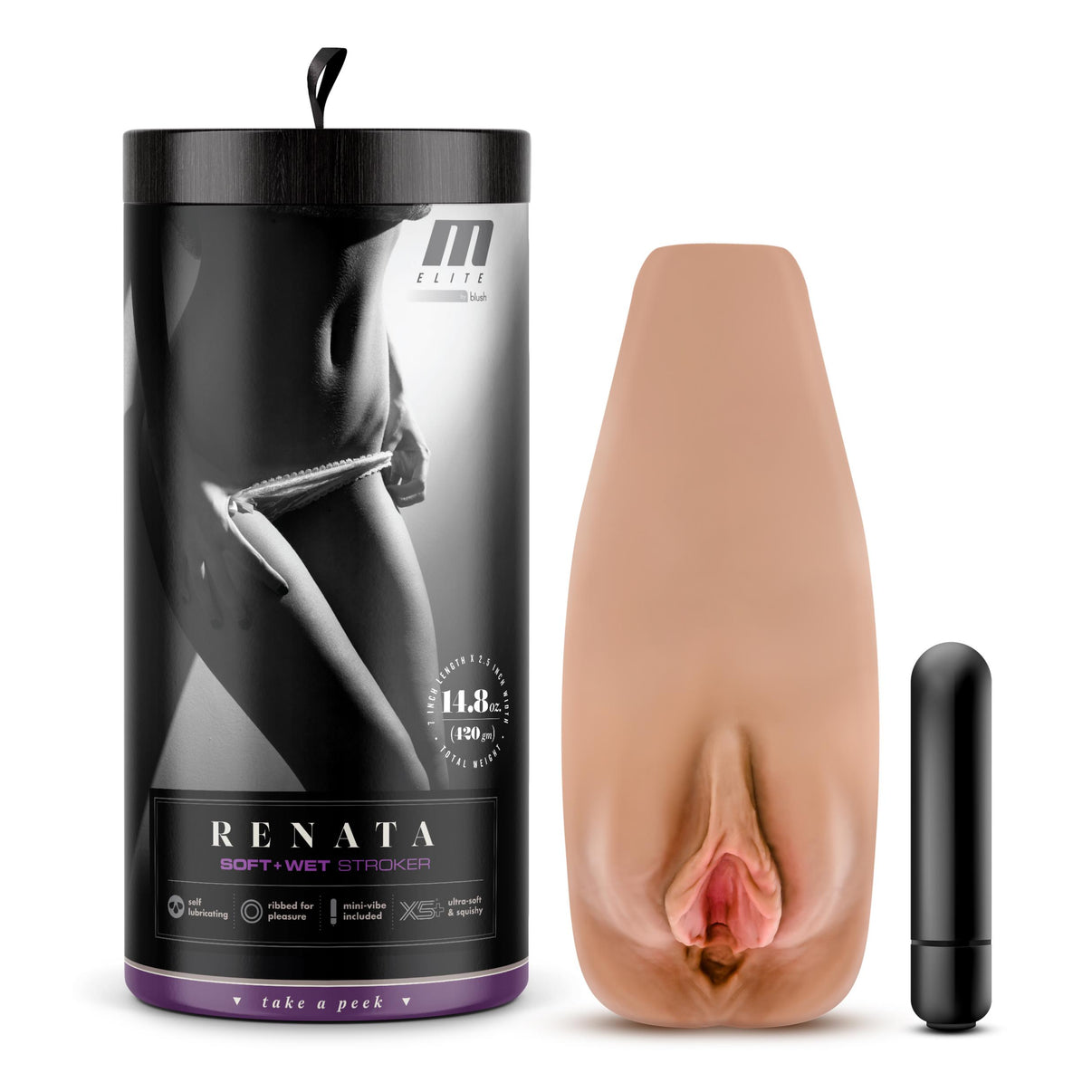 M Elite - Soft and Wet - Renata Vagina Stroker - Tan | 819835027522 | Discreet Personal Wellness