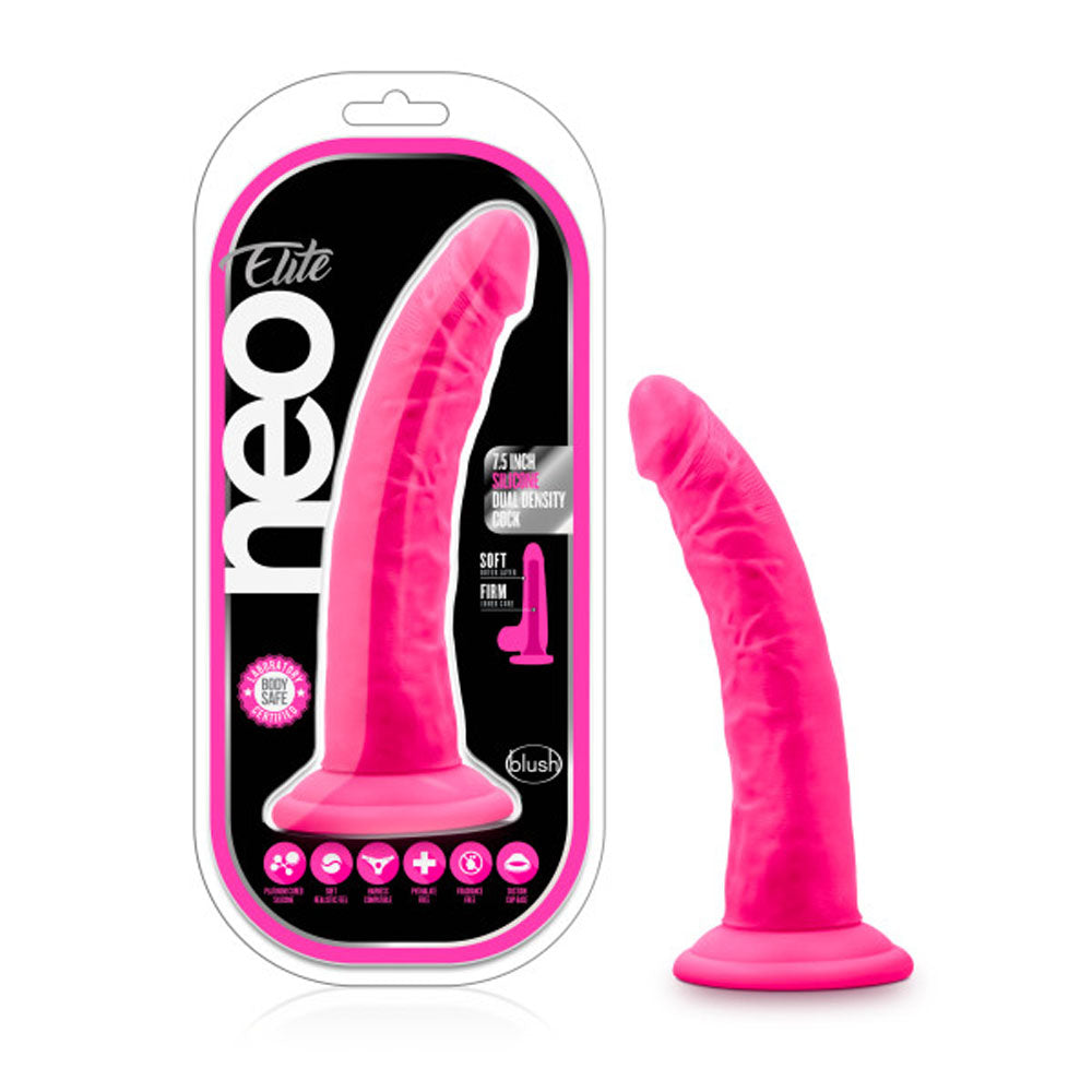Neo Elite - 7.5 Inch Silicone Dual Density Penis - Neon Pink | 819835022107 | Discreet Personal Wellness