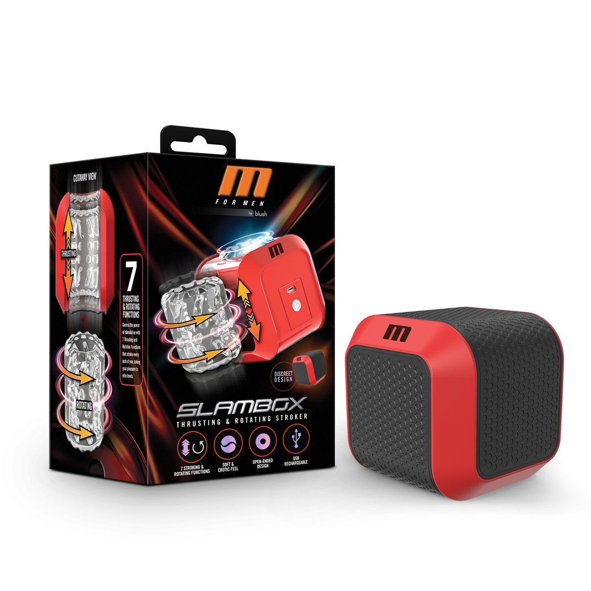 M for Men - Slambox Stroker - Red | 810138370285 | Discreet Personal Wellness