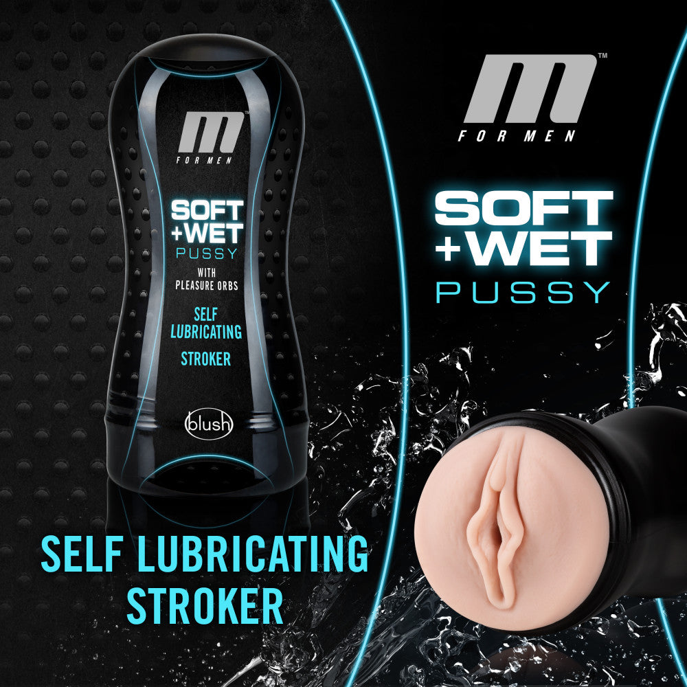 M for Men - Soft and Wet - Vagina With Pleasure Orbs - Self Lubricating Stroker Cup - Vanilla | 819835025504 | Discreet Personal Wellness