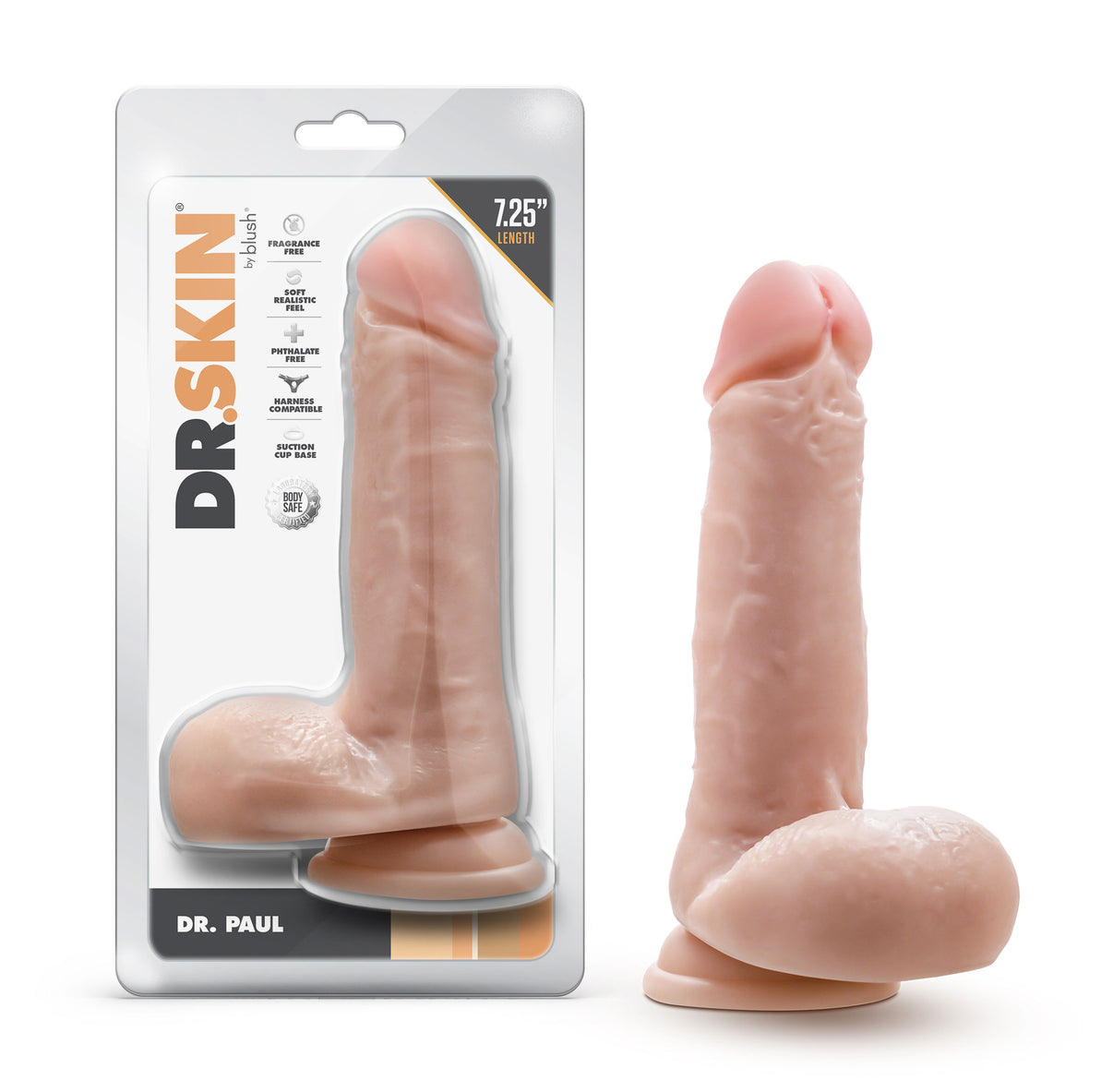 Dr. Skin - Dr. Paul - 7.25 Inch Dildo With Balls - Beige | 819835029311 | Discreet Personal Wellness