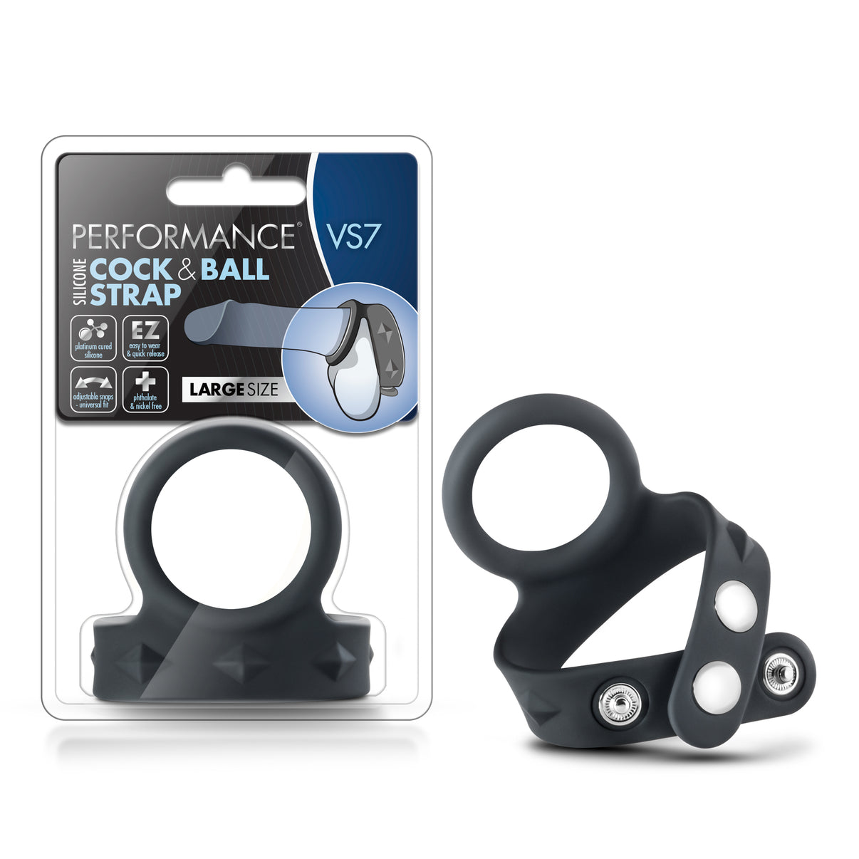 Performance - Vs7 - Silicone Penis & Ball Strap Large - Black | 850002870145 | Discreet Personal Wellness