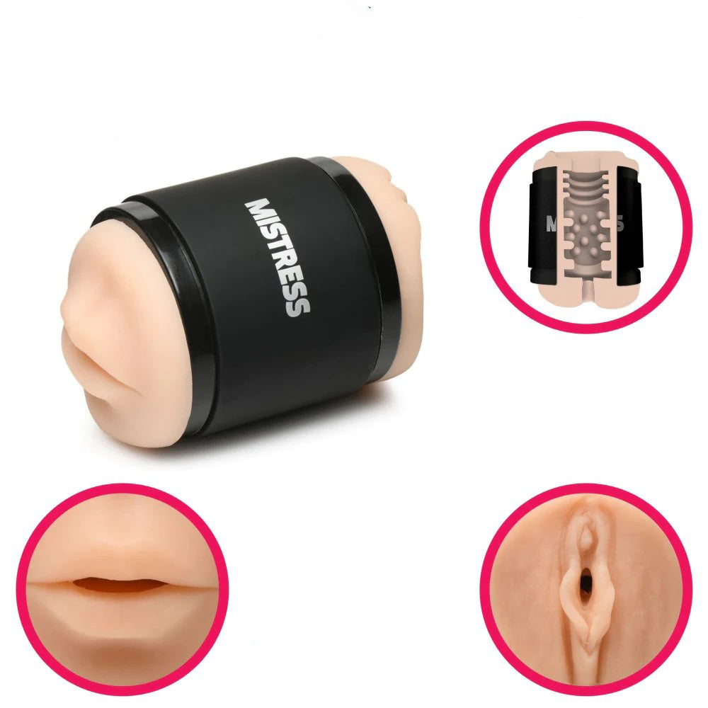 Mistress Double Shot Mouth and Vagina Stroker - Light | 653078943153 | Discreet Personal Wellness
