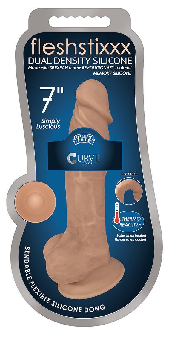 7 Inch Fleshstixxx Silicone Dildo with Balls - Latte | 653078940657 | Discreet Personal Wellness