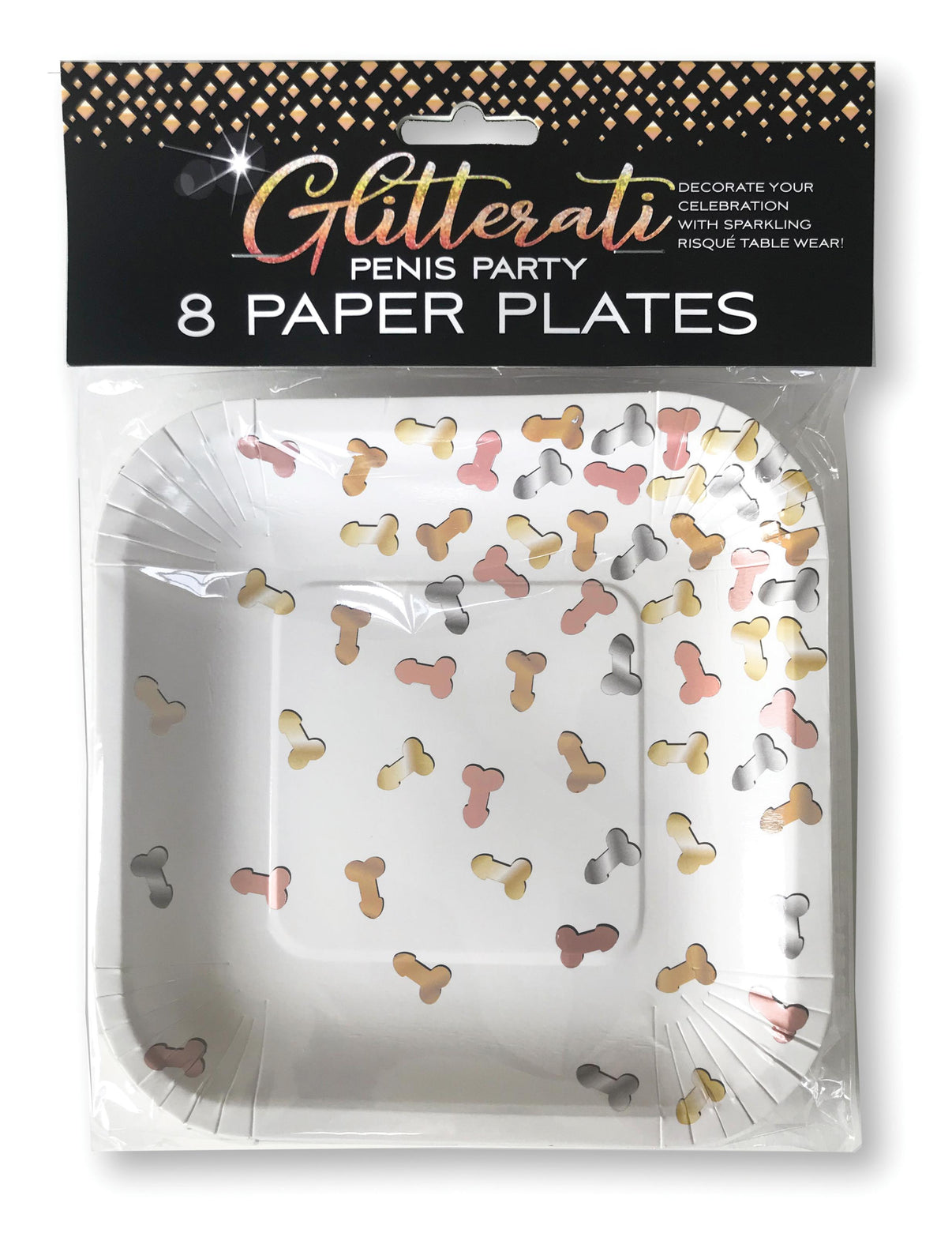 Glitterati Penis Party Paper Plates - 8 Count | 817717010365 | Discreet Personal Wellness