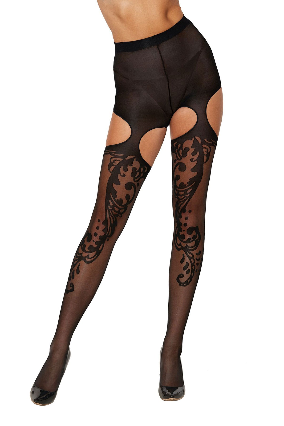Patterned Garter Hose - One Size - Black | 888368333332 | Discreet Personal Wellness