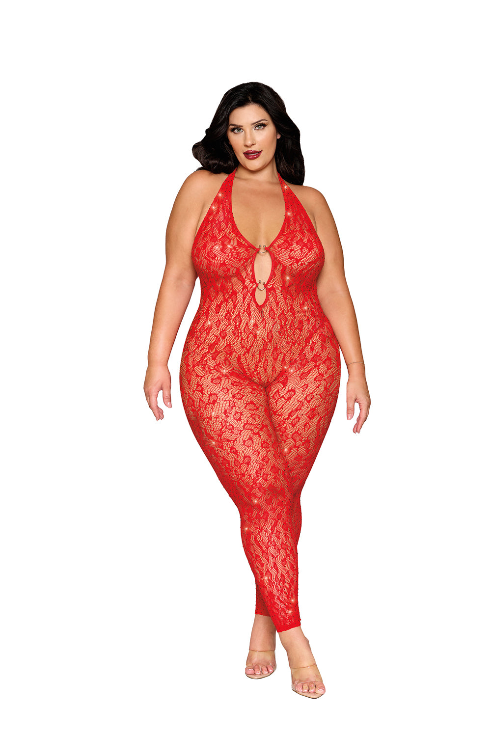 Rhinestone Bodystocking Dmnd - Queen Size - Poinsettia | 888368362547 | Discreet Personal Wellness