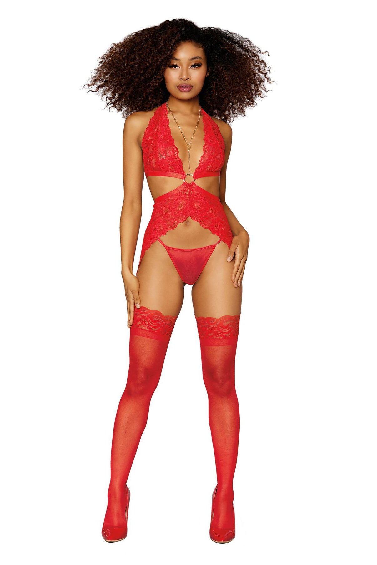 Garter Slip and G-String - One Size - Lipstick Red | 888368327287 | Discreet Personal Wellness