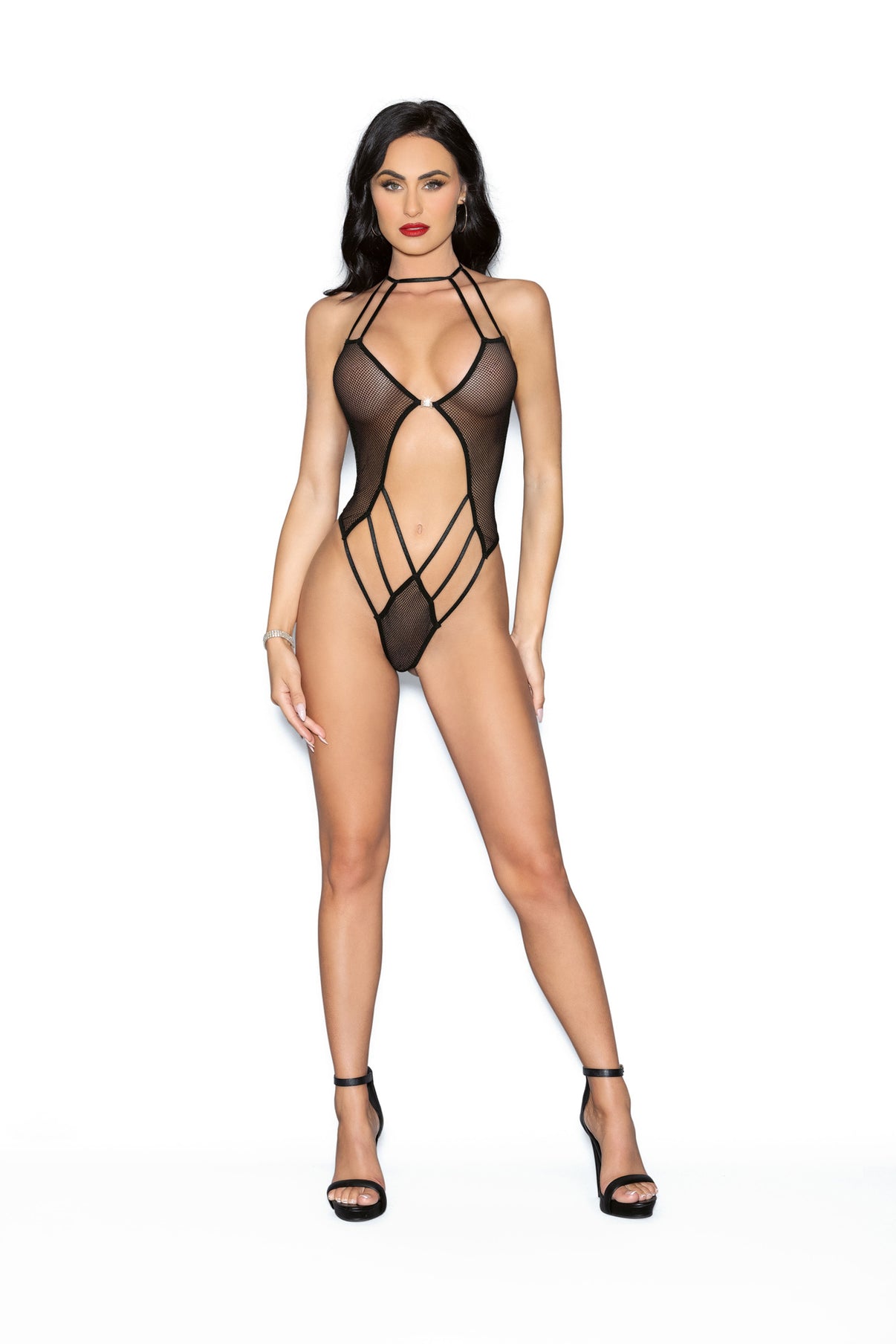 Jeweled Front Back Teddy - One Size - Black | 763036327670 | Discreet Personal Wellness