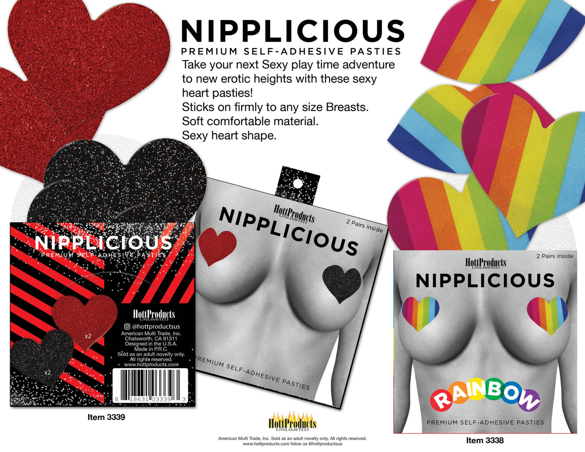 Nipplicious - Heart Shape Pasties - Glitter - Red and Black | 818631033393 | Discreet Personal Wellness