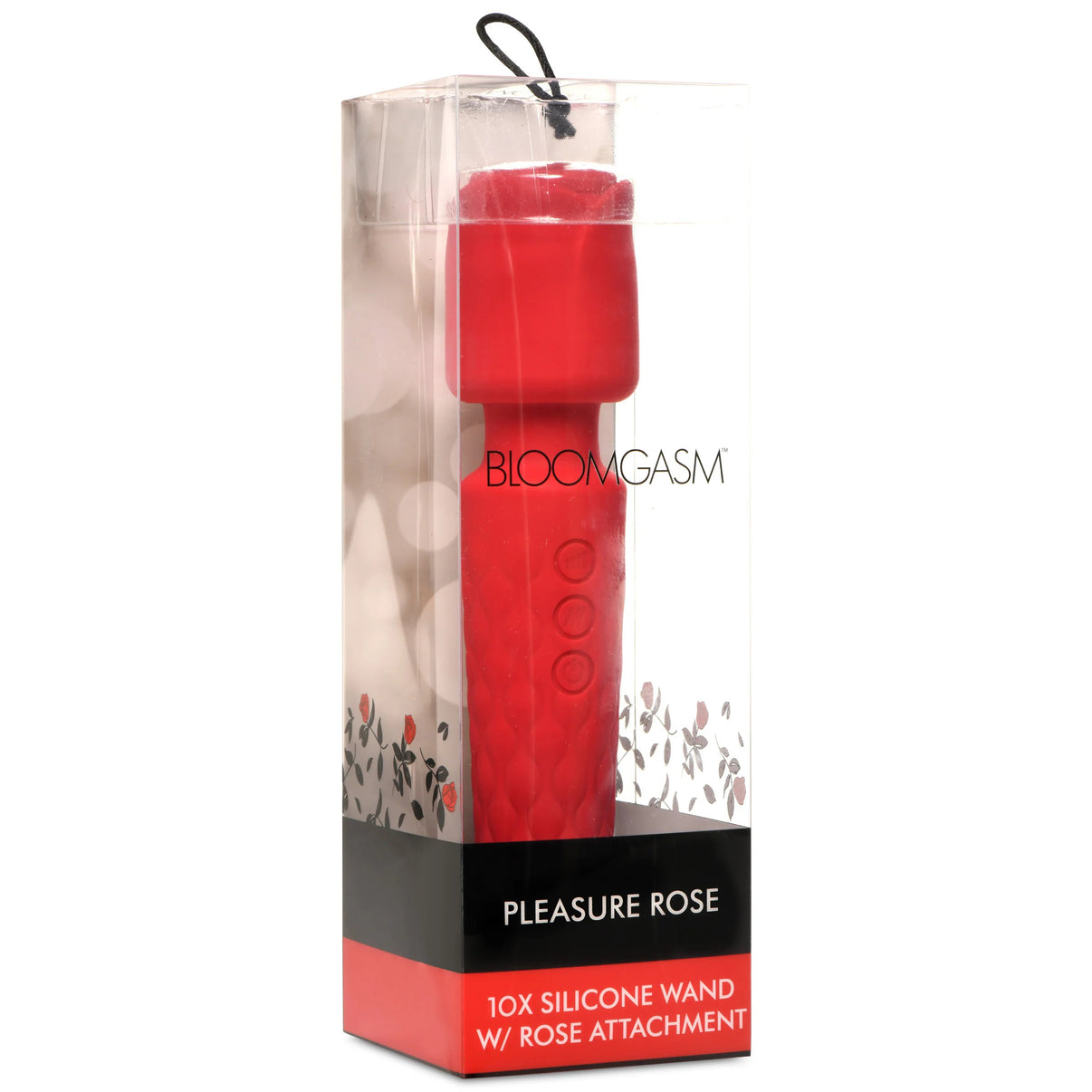 Pleasure Rose 10x Silicone Wand With Rose Attachment - Red | 848518053695 | Discreet Personal Wellness
