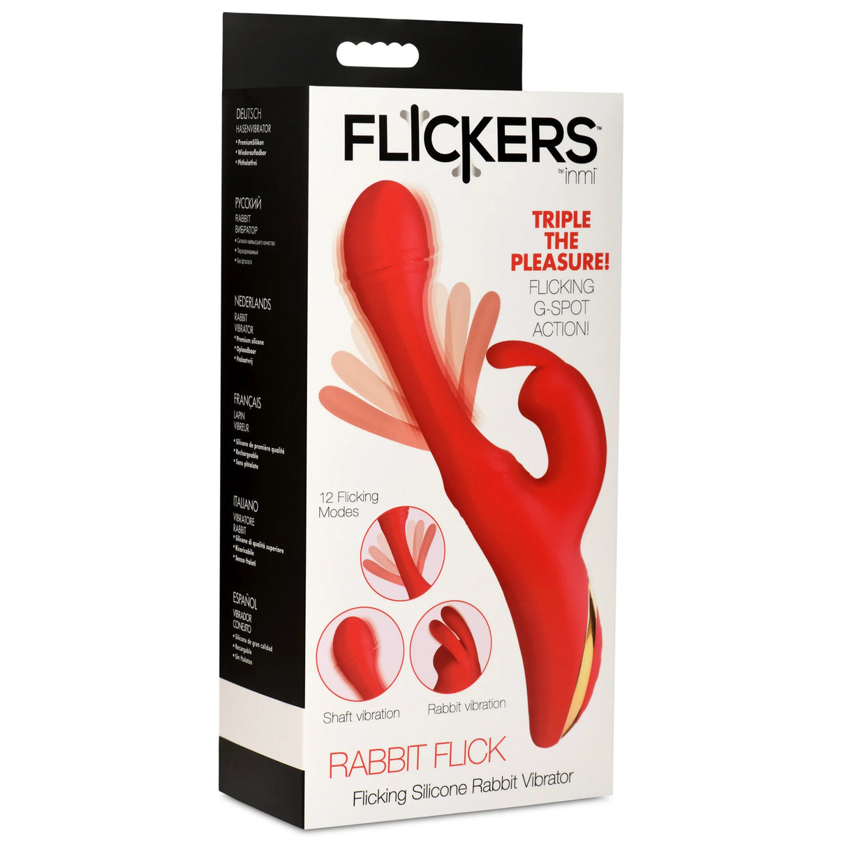 Rabbit Flick Flicking Silicone Rabbit Vibrator - Red | 848518054456 | Discreet Personal Wellness