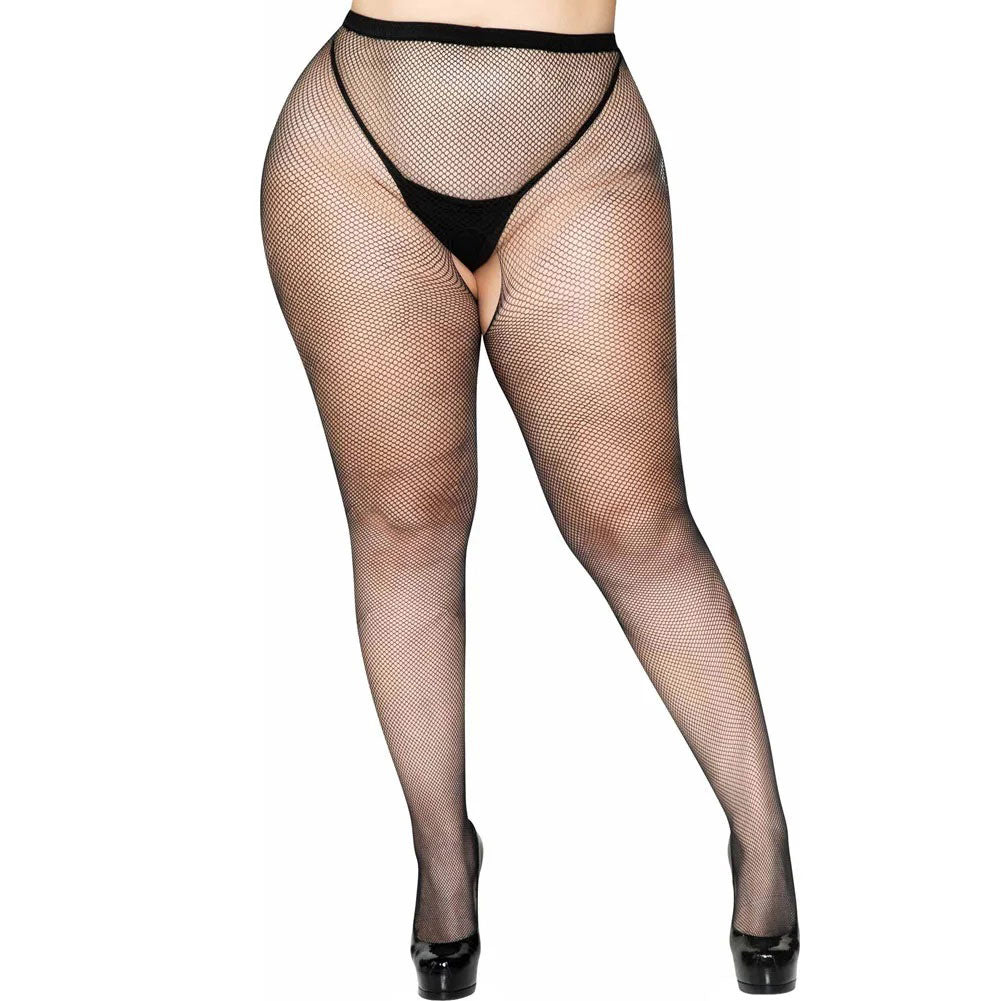 Crotchless Fishnet Pantyhose - Queen Size - Black | 714718072227 | Discreet Personal Wellness