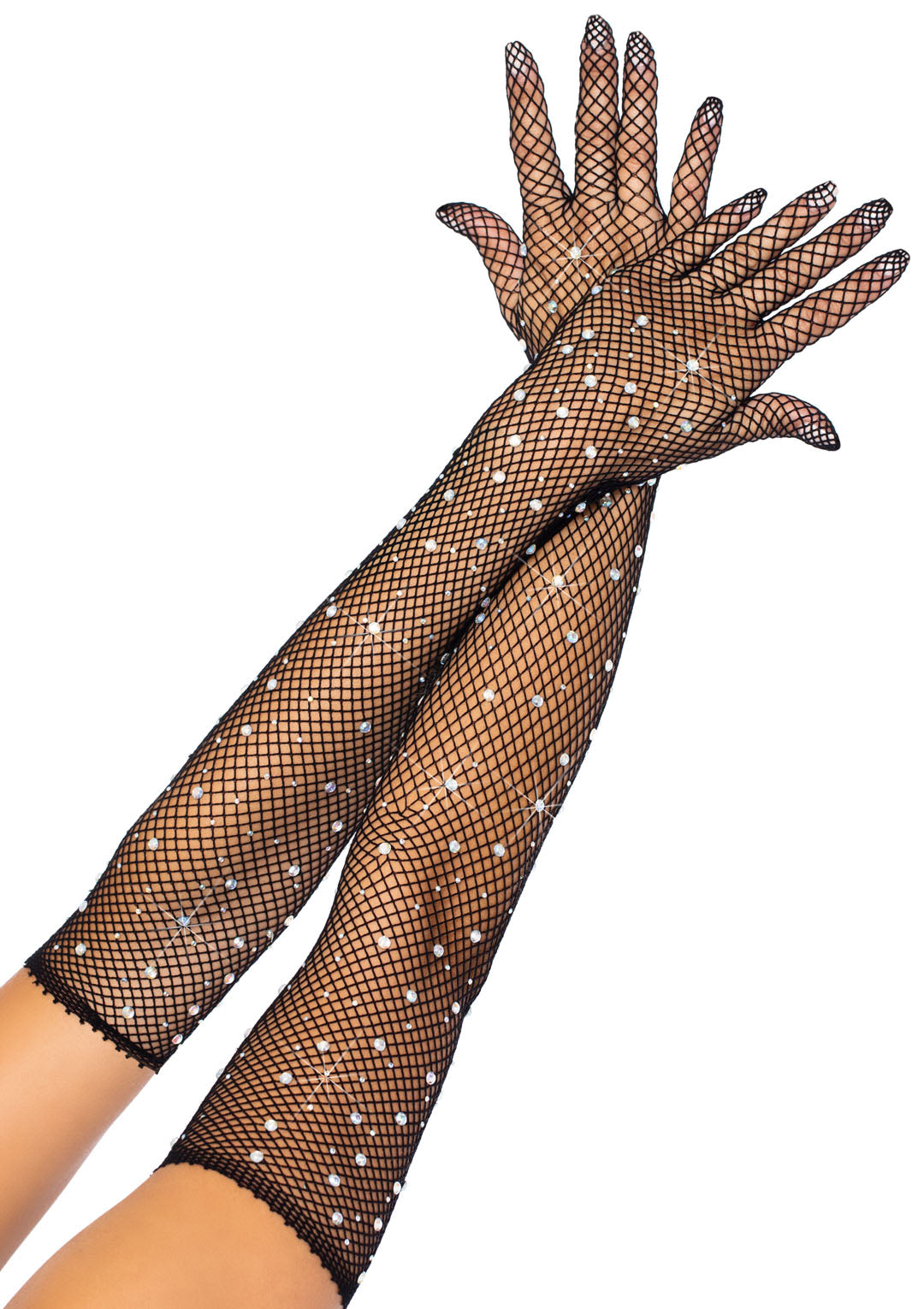 Rhinestone Fishnet Long Gloves - Black | 714718548555 | Discreet Personal Wellness