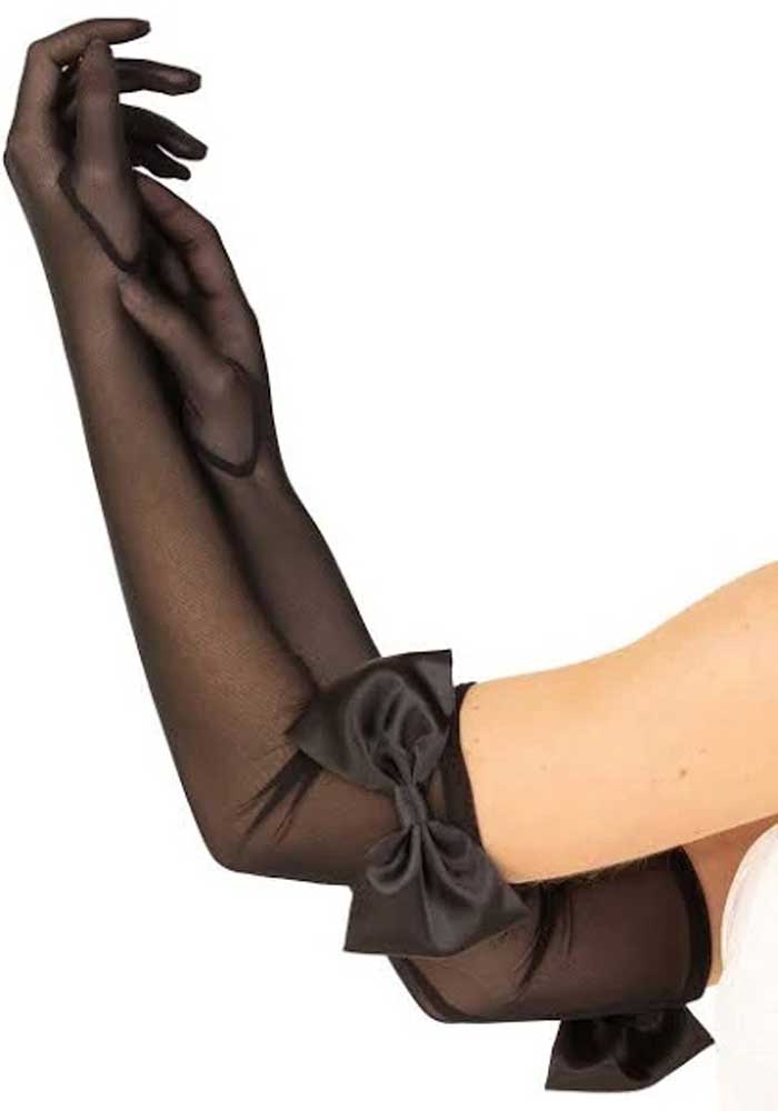 Bow Top Mesh Gloves - One Size - Black | 714718566740 | Discreet Personal Wellness