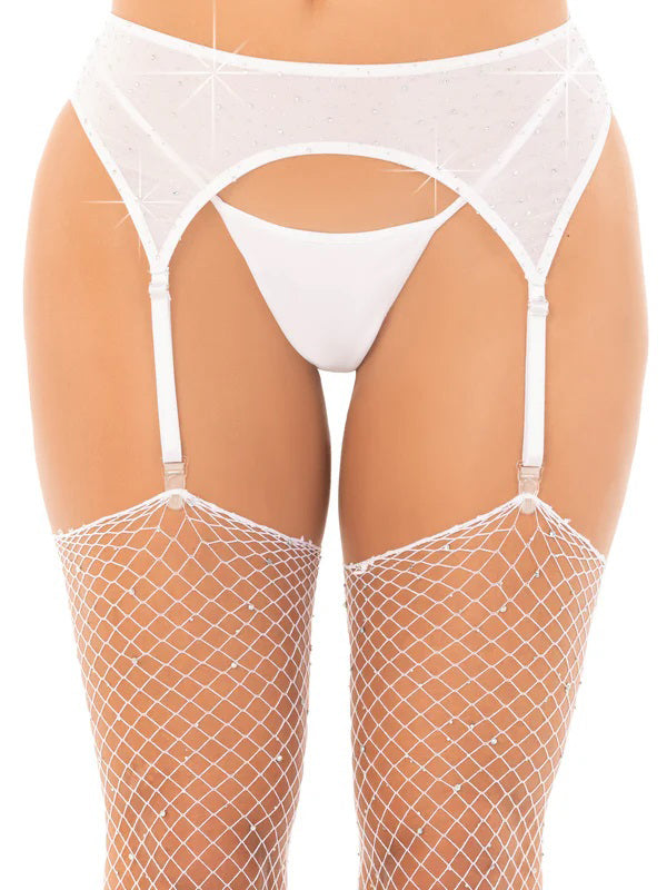 Rhinestone Garter Belt O/s - White | 714718574189 | Discreet Personal Wellness