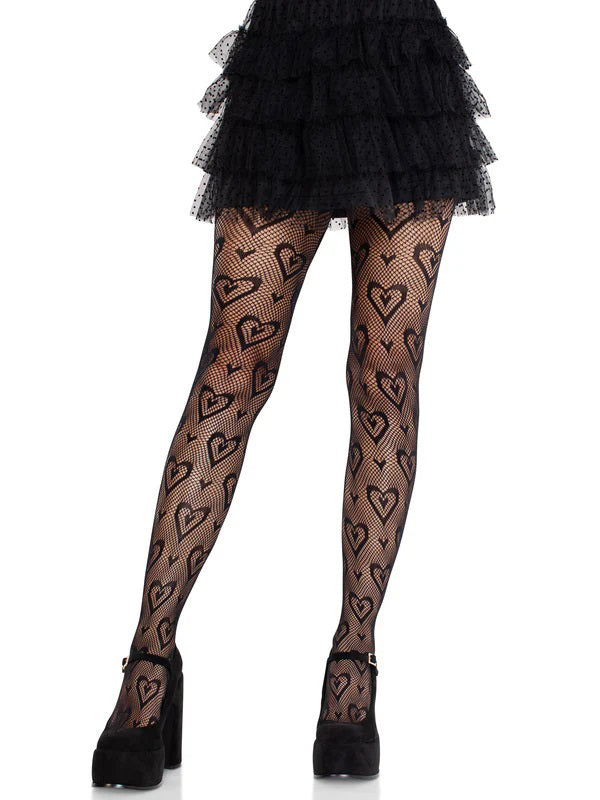 Cherie Heart Net Tights O/s - Black | 714718574691 | Discreet Personal Wellness