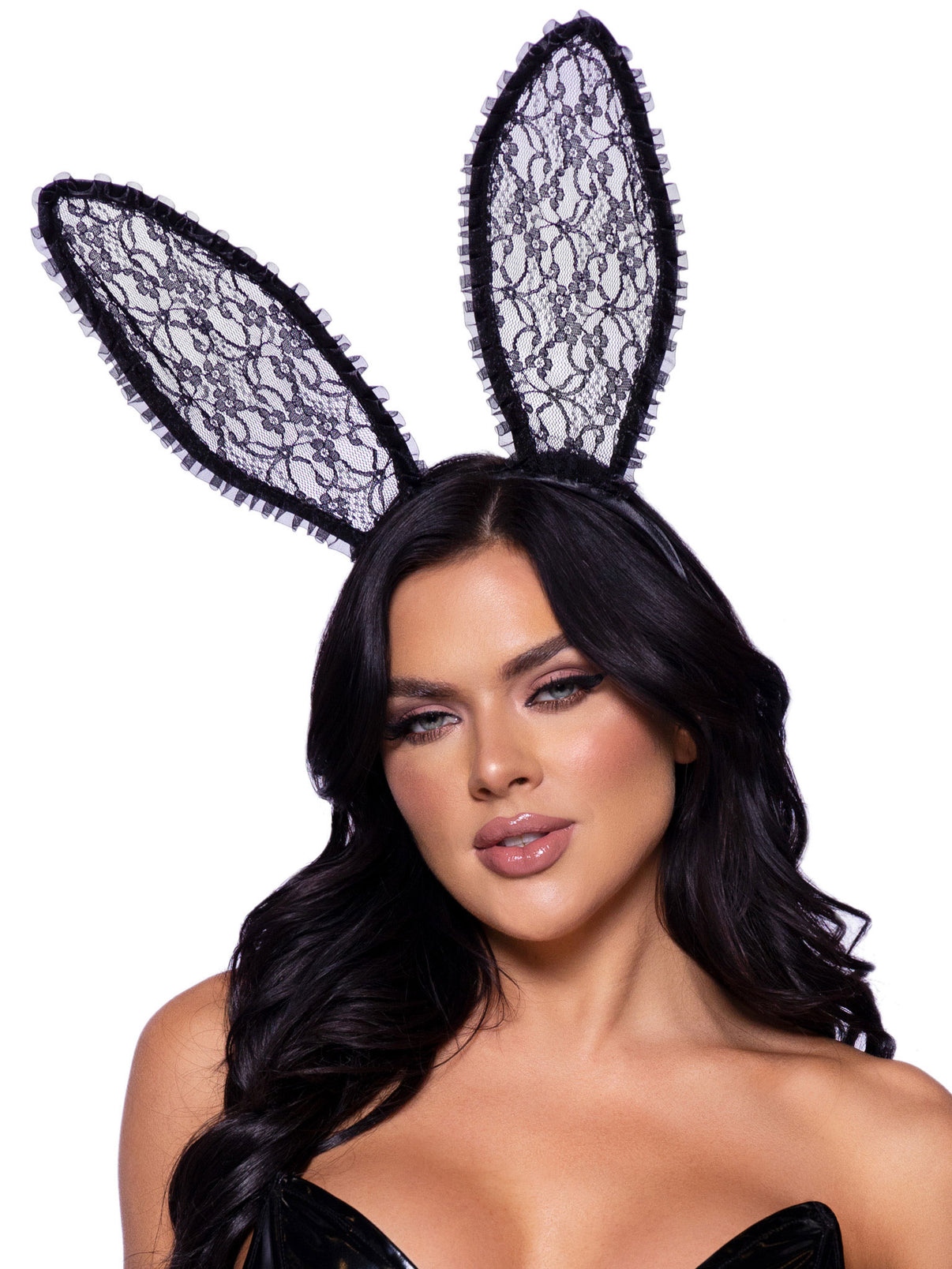 Ruffle Trimmed Bendable Lace Bunny Ears - Black | 714718564845 | Discreet Personal Wellness