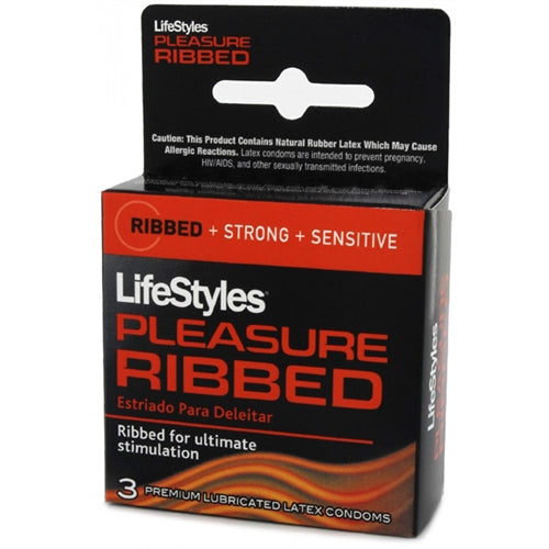 Lifestyles Pleasure Ribbed Condoms - 3 Pack | 070907041031 | Discreet Personal Wellness