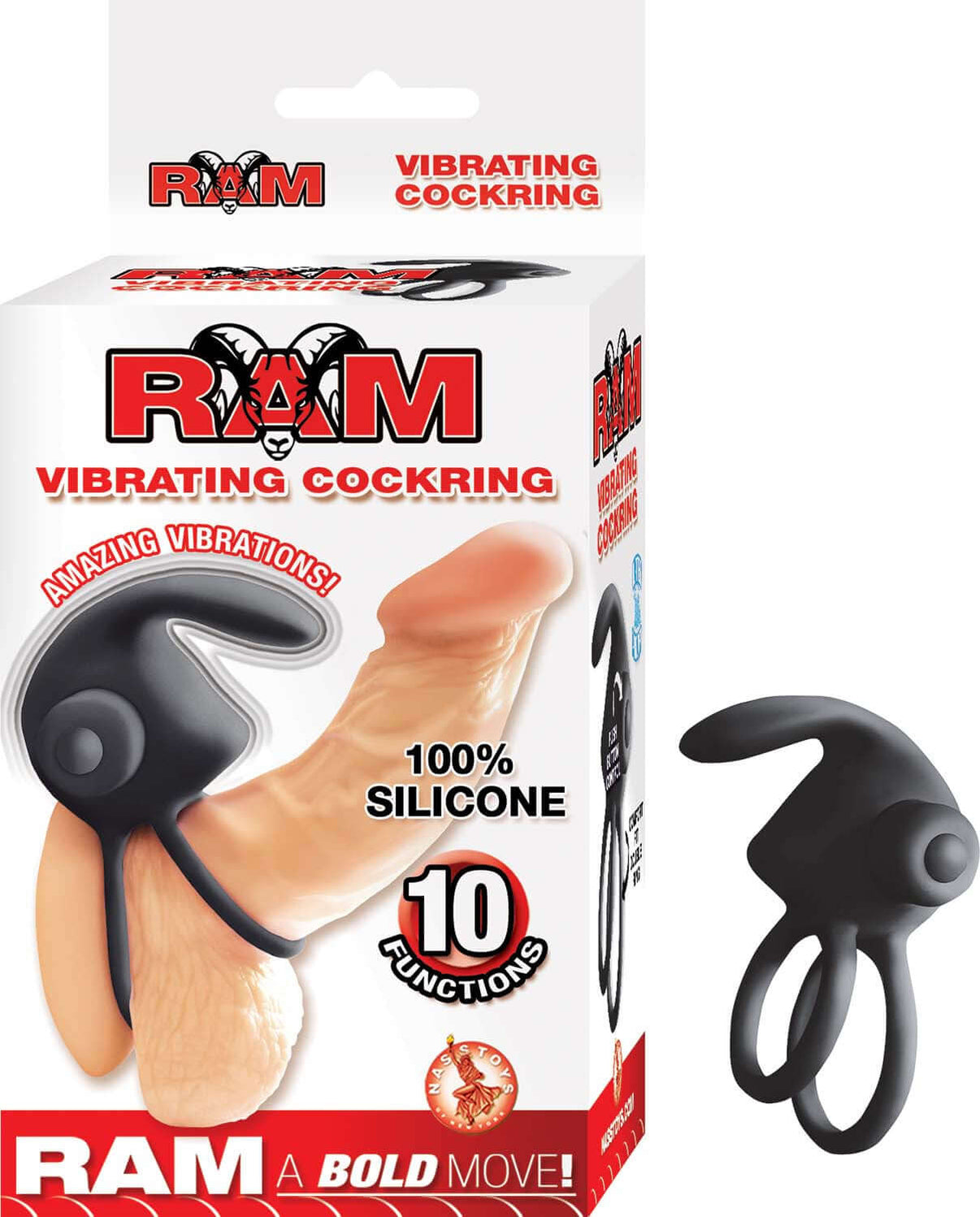 Ram Vibrating Penisring - Black | 782631281217 | Discreet Personal Wellness