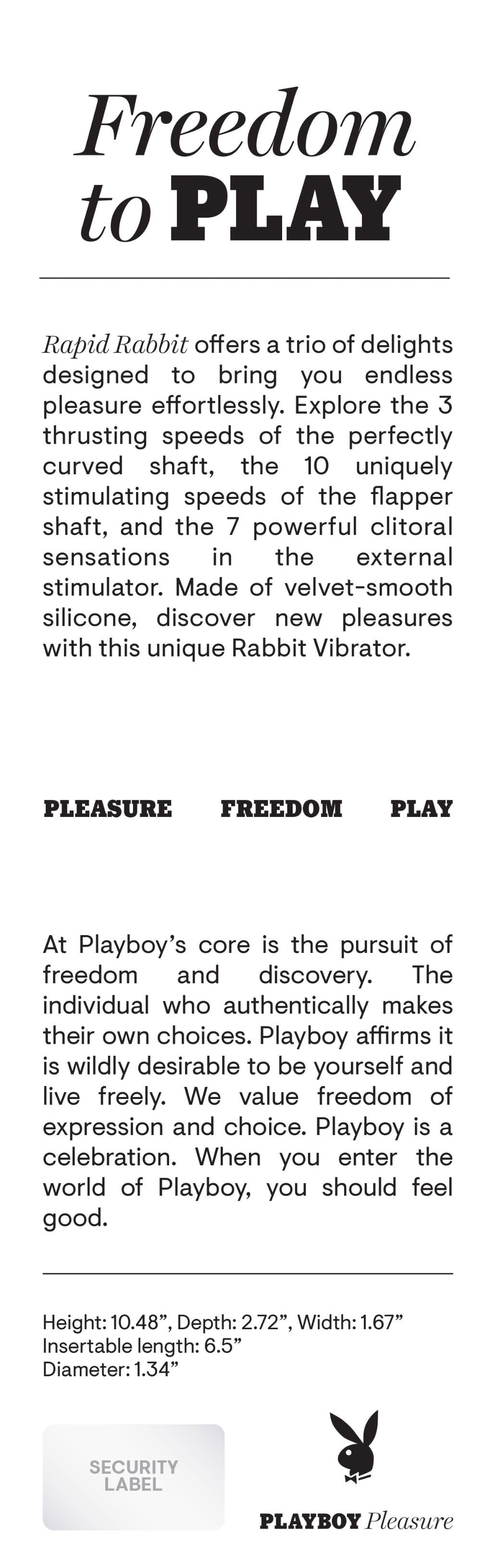 Playboy Pleasure - Rapid Rabbit - Vibrator - Black | 844477021348 | Discreet Personal Wellness