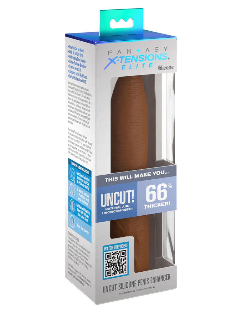 Fantasy X-Tensions Elite Uncut 7 Inch Extension Sleeve - Tan | 603912772876 | Discreet Personal Wellness