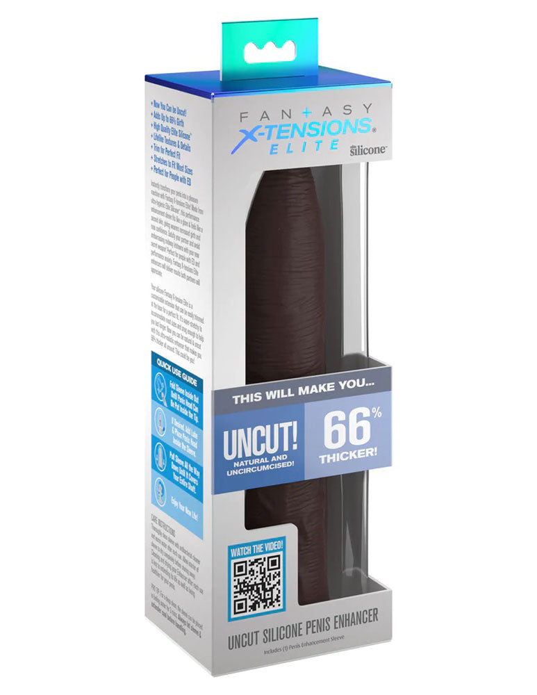 Fantasy X-Tensions Elite Uncut 7 Inch Extension Sleeve - Brown | 603912772883 | Discreet Personal Wellness