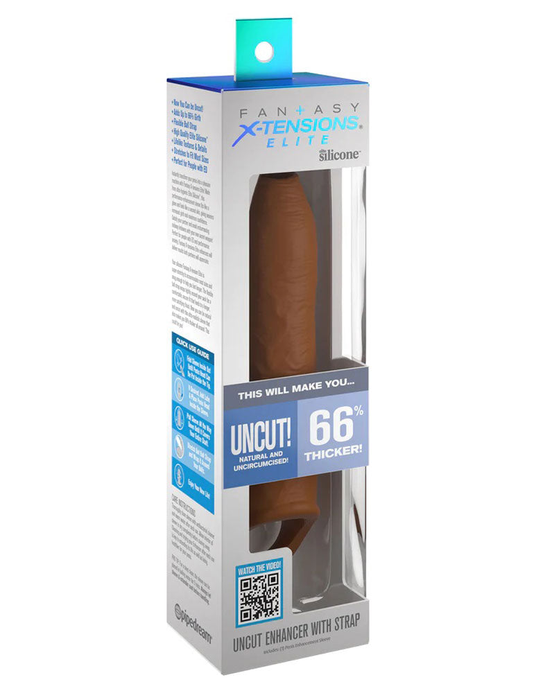 Fantasy X-Tensions Elite Uncut 7 Inch Extension Sleeve With Strap - Tan | 603912772906 | Discreet Personal Wellness