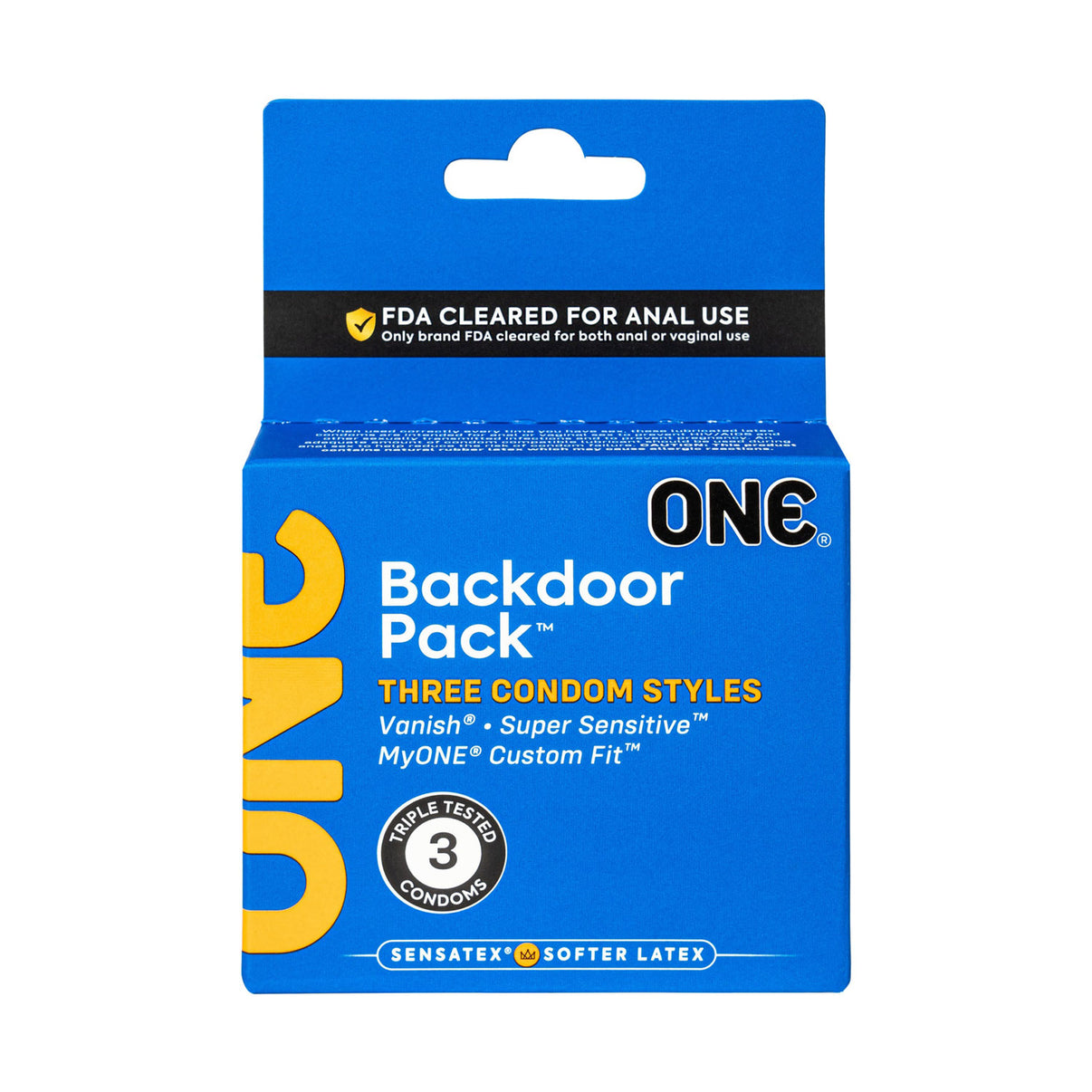 One Backdoor 3 Count Condoms | 726893114432 | Discreet Personal Wellness