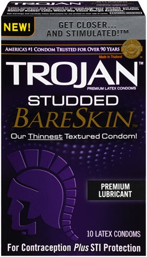 Trojan Studded Bareskin - 10 Pack | 022600228899 | Discreet Personal Wellness