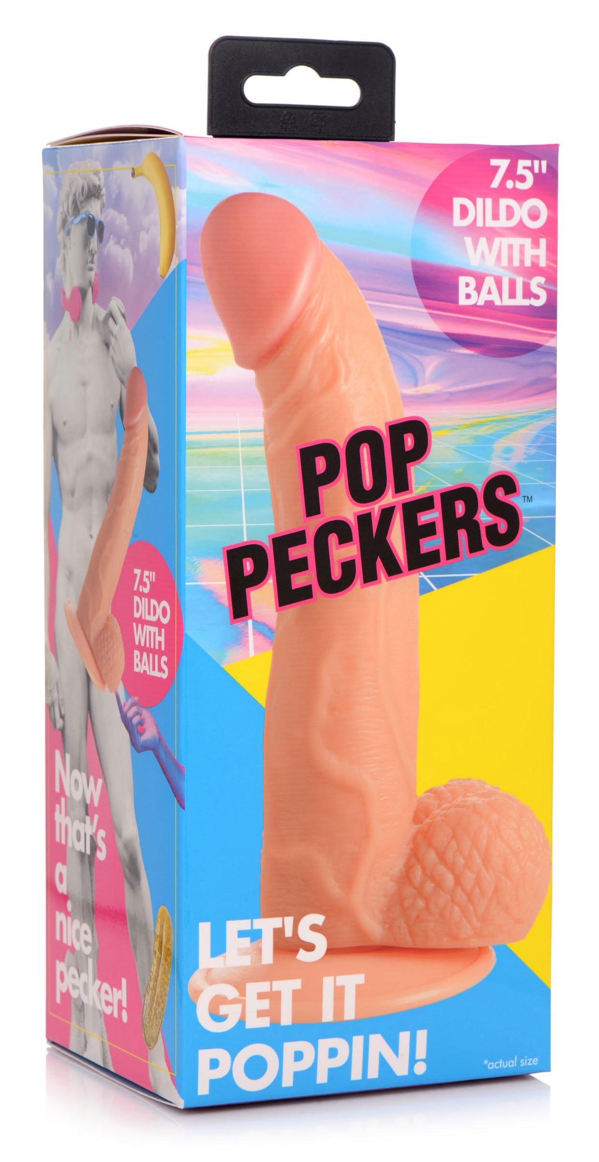 Pop Pecker 7.5 Inch Dildo With Balls - Light | 848518044785 | Discreet Personal Wellness