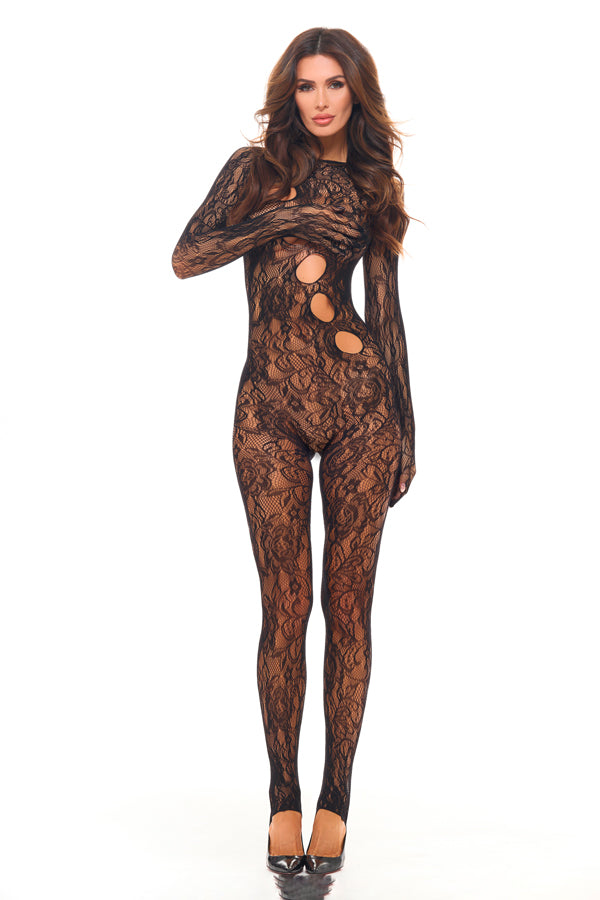 Split Up Lace Bodystocking - Black - Os | 198441043813 | Discreet Personal Wellness