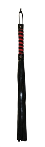 Sex and Mischief Stripe Flogger - Red and Black | 646709100452 | Discreet Personal Wellness
