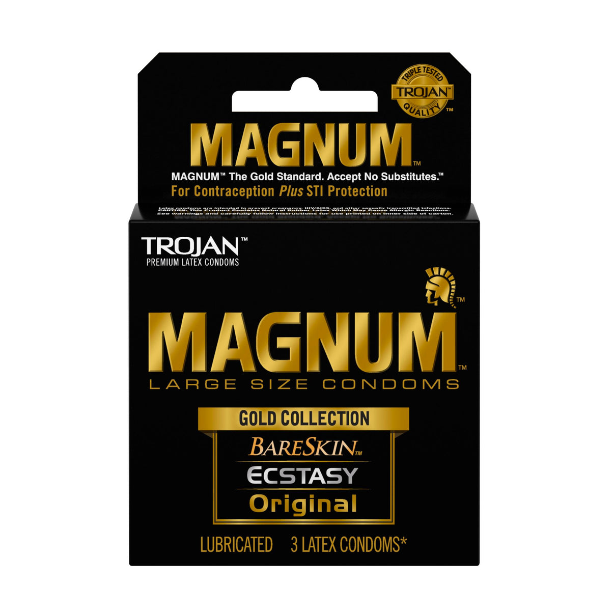 Trojan Magnum Large Size Gold Collection Condoms - 3 Pack | 022600019879 | Discreet Personal Wellness