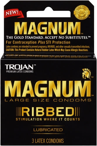 Trojan Magnum Ribbed - 3 Pack | 022600642084 | Discreet Personal Wellness