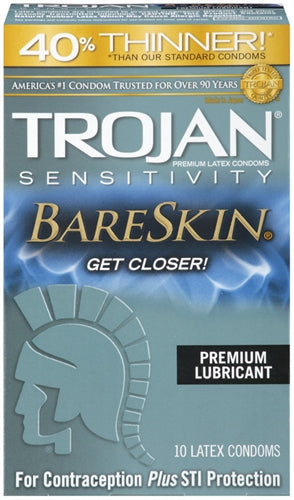Trojan Sensitivity Bareskin Lubricated Condoms - 10 Pack | 022600926740 | Discreet Personal Wellness
