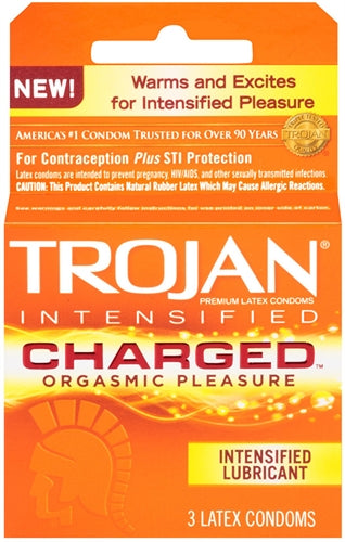 Trojan Intensified Charged Orgasmic Pleasure Condoms - 3 Pack | 022600957010 | Discreet Personal Wellness