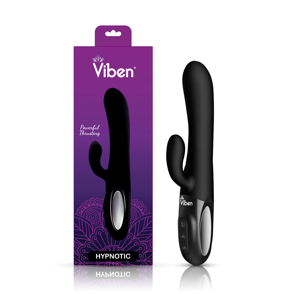 Hypnotic - Black - Thrusting Rabbit with Swinging Clitoral Stimulator | 850018691116 | Discreet Personal Wellness